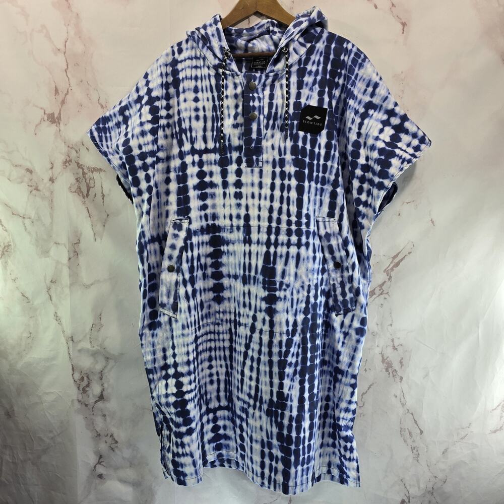 Slowtide Swim Cover Up Small Medium Blue Hooded Dress Tie Dye Changing Poncho